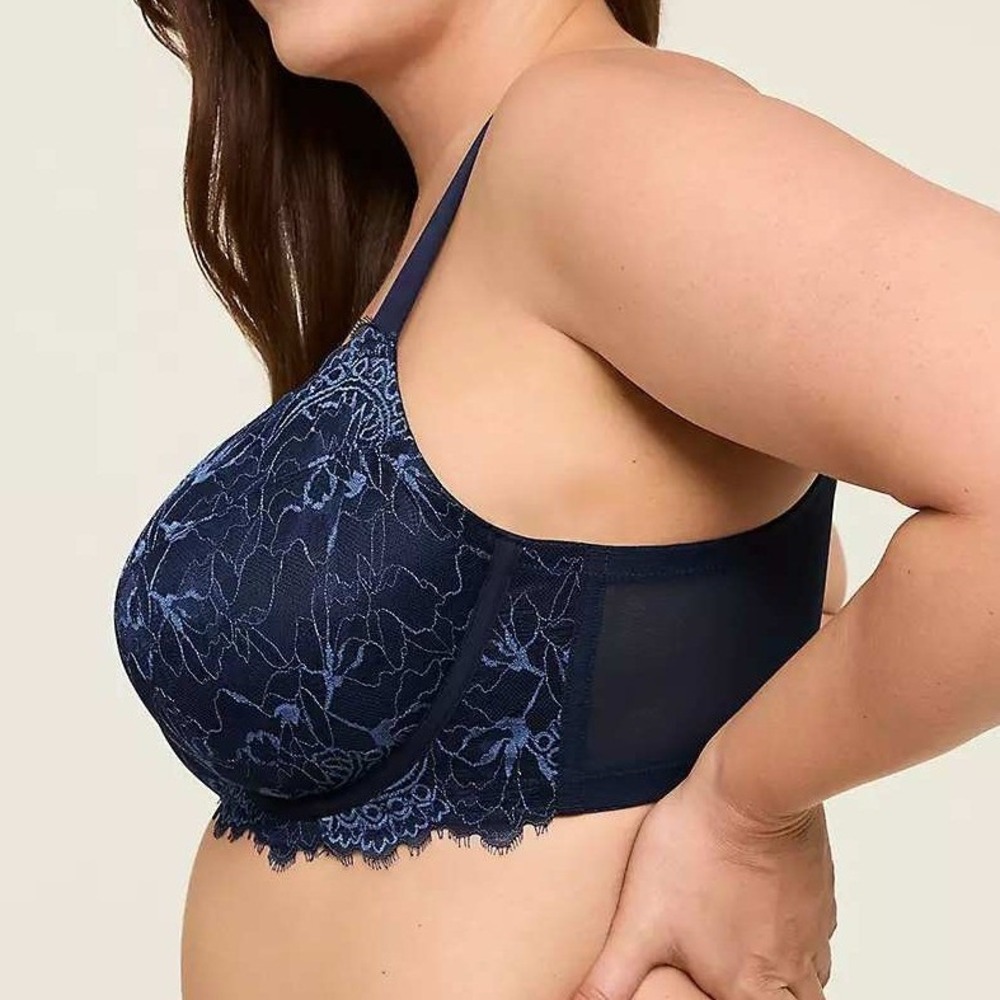 Cacique Unlined Balconette Womens 40K Blue Lace Romantic Feminine Flirty Chic - Picture 3 of 14